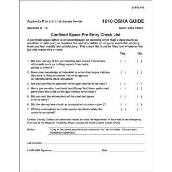 CONFINED SPACE PERMITS SEWER ENTRY CBS248, Accuform, Mfr#: CBS248